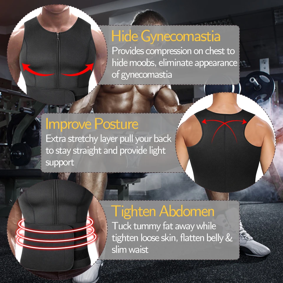 Men Waist Trainer Vest Corset Sweat Sauna Suit Slimming Shirt Body Shaper Weight Loss Workout Tank Tops for Muscle Bodybuilding