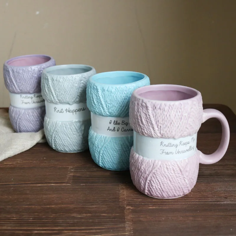 

Colorful Wool Ceramics Mugs with Handle Coffee Milk Tea Cute Cups Home Office Drinkware Mugs Couple Birthday Gifts Breakfast Cup