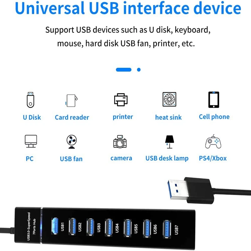 

USB Hub 3.0 7-Port USB Data Hub Splitter for PC