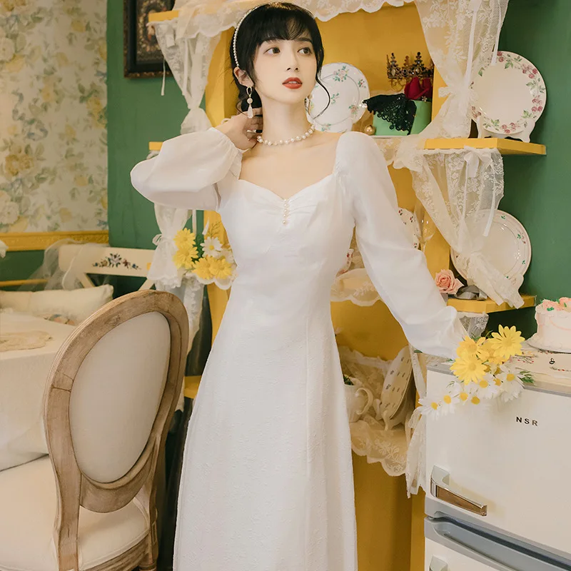 

2021 New Autumn Women's Clothing Jacquard Cheongsam Dress Chiffon Stitching Midi Dress Dress