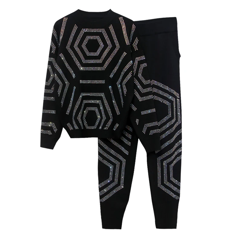 HIGH STREET Новый стильный 2019 подиумный костюм набор женский со стразами украшенный