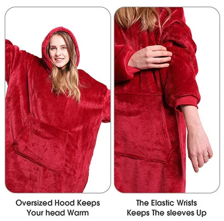 

Warm TV Hooded Blankets With Pocket Winter Adults Kids Bathrobe Sofa Cozy Blanket Outwears Plush Coral Fleece Blanket Sweatshirt