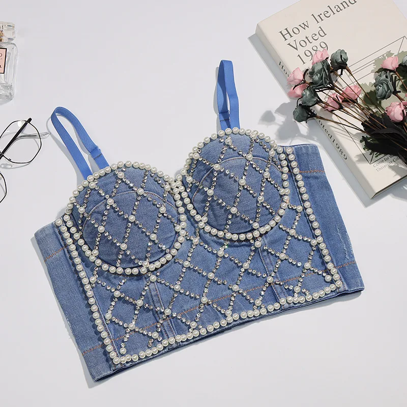 Sexy Bralette Crop Top Strap Beading Fashion Camis 2021 Summer Sleeveless Backless Tank Tops Clothing