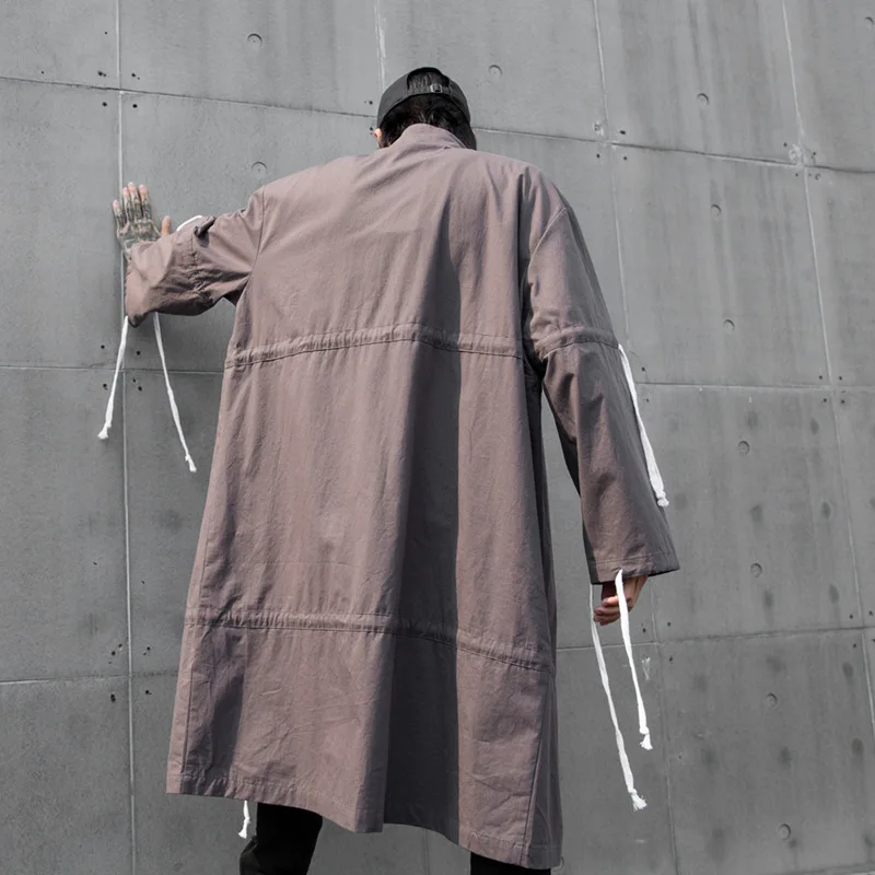 Мужская Уличная одежда на шнурке в стиле хип-хоп, свободная длинная куртка ветровки, мужской кардиган Тренч, пальто, верхняя одежда, пальто