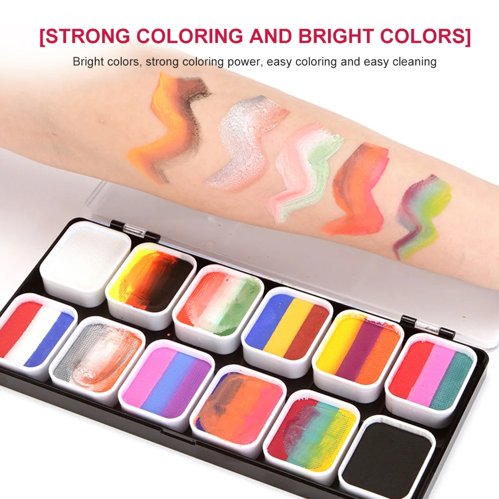 

Rainbow Face Paint Kit Colorful Face Body Paint Palette with 10 Brushes 4 Sheet Stencils for Halloween Themed Party