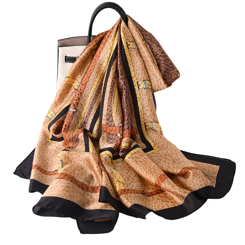 

2021 Spring Summer Fashion Women Silk Scarf Moon Print Shawls Scarfs Ladies Outside Beach Stole Headband Neck Scarves Bandana