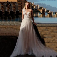 sodigne bohemian princess wedding dress one shoulder lace appliques pink tulle bridal dress plus size wedding gown