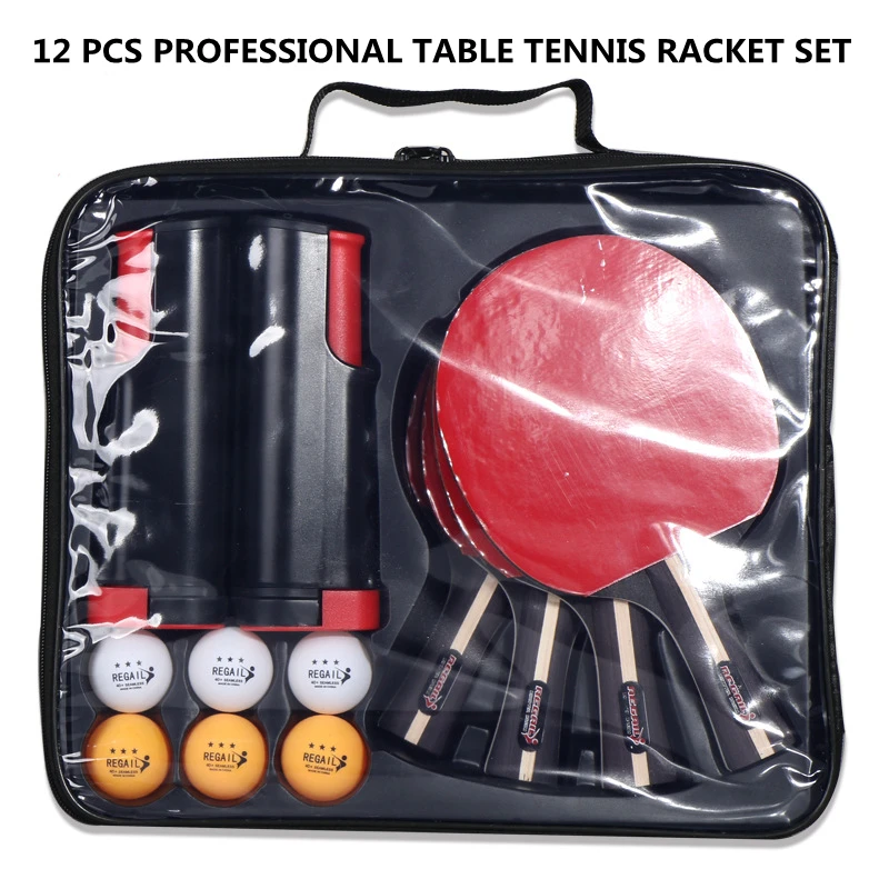 12 Pcs Professional Table Tennis Rackets Set 2 Pair Rackets 6 Balls Retractable Table Tennis Net Rack Ping Pong Sports Set