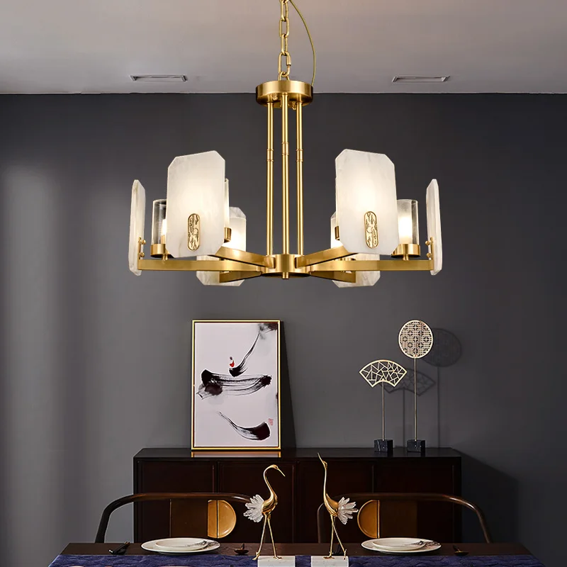 

Новая медная люстра в китайском стиле для гостиной, Мраморная, бытовая, простая, роскошная люстра для столовой