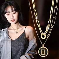 fashion female clavicle chain autumn winter letter pendant necklace new wild hip hop light luxury necklace short sweater chain