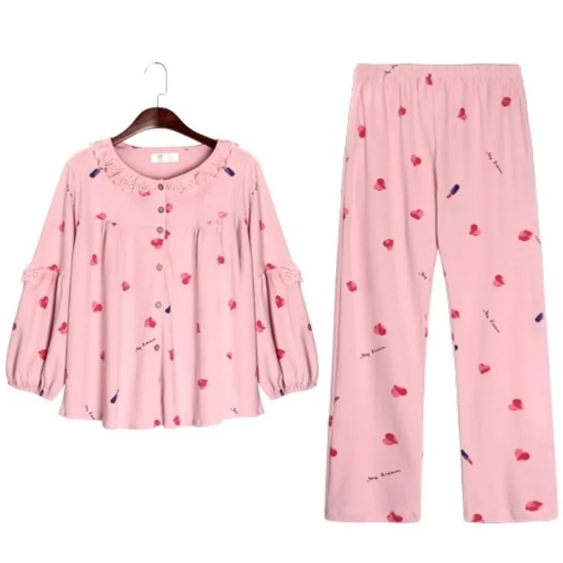 

Print Fashion Women Pajama Set Sweet Cotton Sleepwear Trousers Long Sleeve Suit Pyjamas Femme Homewear Nightsuit Pj Sets