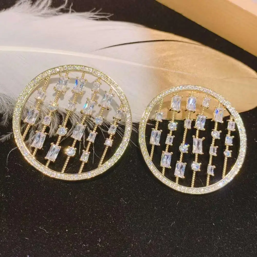 HIBRIDE Fashion AAA Cubic Zirconia Brilliant Elegand Circle Round Big Stud Earrings for Women Earring Jewelry E-534 | Украшения и