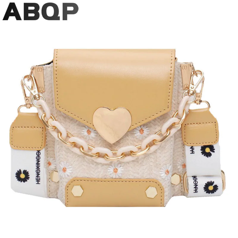

ABQP Luxury Summer Straw Handbags Designers Female Shoulder Bag Chains Cross Body Chains Beach Bags For Girls