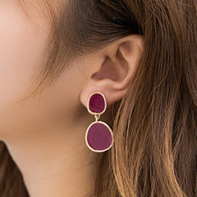 Новые популярные серьги Овальные геометрические винно красные очаровательные