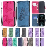 butterfly embossing leather case for iphone 11 12 pro max xr xs se 2020 7 8 plus flip wallet cover with card pocket phone coque