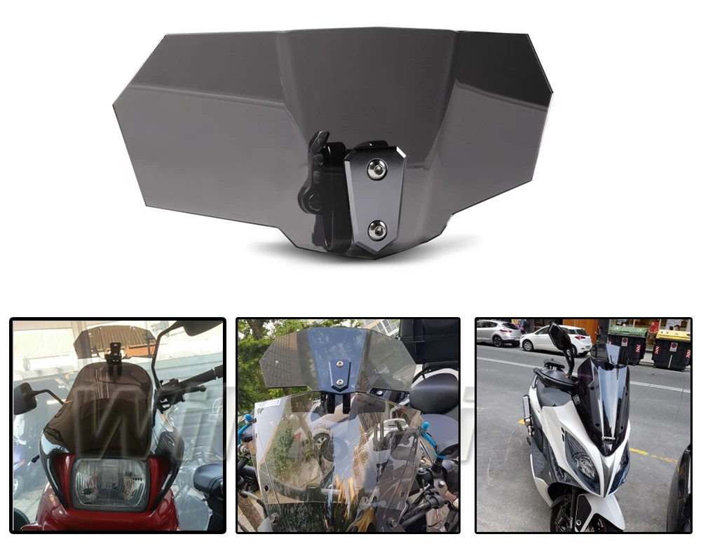

Motorcycle Risen Smoke Windshield Bracket Set Screen Protector Adjustable Lockable for BMW Kawasaki Honda