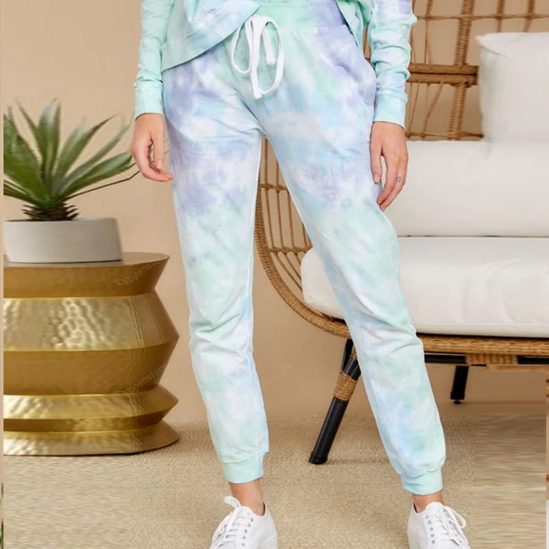 

2020 Autumn Winter Women suits Tie-dyed Tracksuit Lady Loose Long Sleeve Pullover Sweatshirt Women Casual 2 PCS Tops+Pants