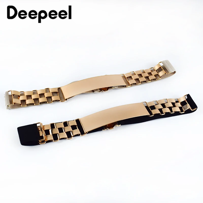 

Deepeel 1pc 4cm*60-80cm Women's High Waist Metal Cummerbunds Chain Decoration Female Elastic Gold Corset Belt for Dress Coat