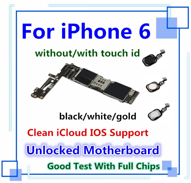 Оригинальная разблокированная материнская плата для iphone 6 с/без touch ID для iphone 6, материнская плата 16G/32G/64G/128G, черная/белая/Золотая карта