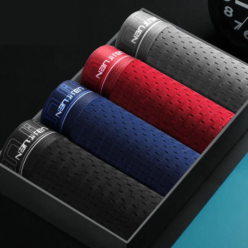 4pcs/Lot  Summer Ice Network Mesh Men Underwear Man Boxer  Breathable Sexy Youth Boxer Four shorts Cosy Bamboo Ventilate Shorts