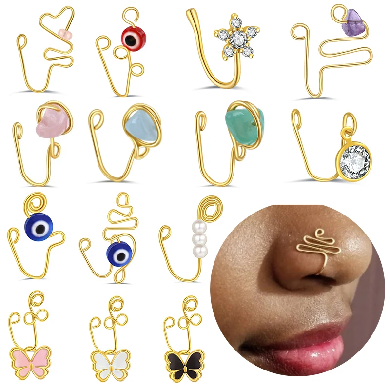 Nose Cuff Non Piercing Clip On Nose Ring Cuffs Set Handmade Faux Body Piercing Jewelry Nose Cuff for Women and Girls