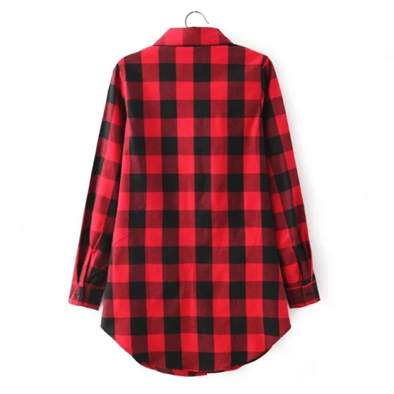 

Hot sale blouse, classic red plaid blouse, lapel long-sleeved printed blouse, single-breasted blouse