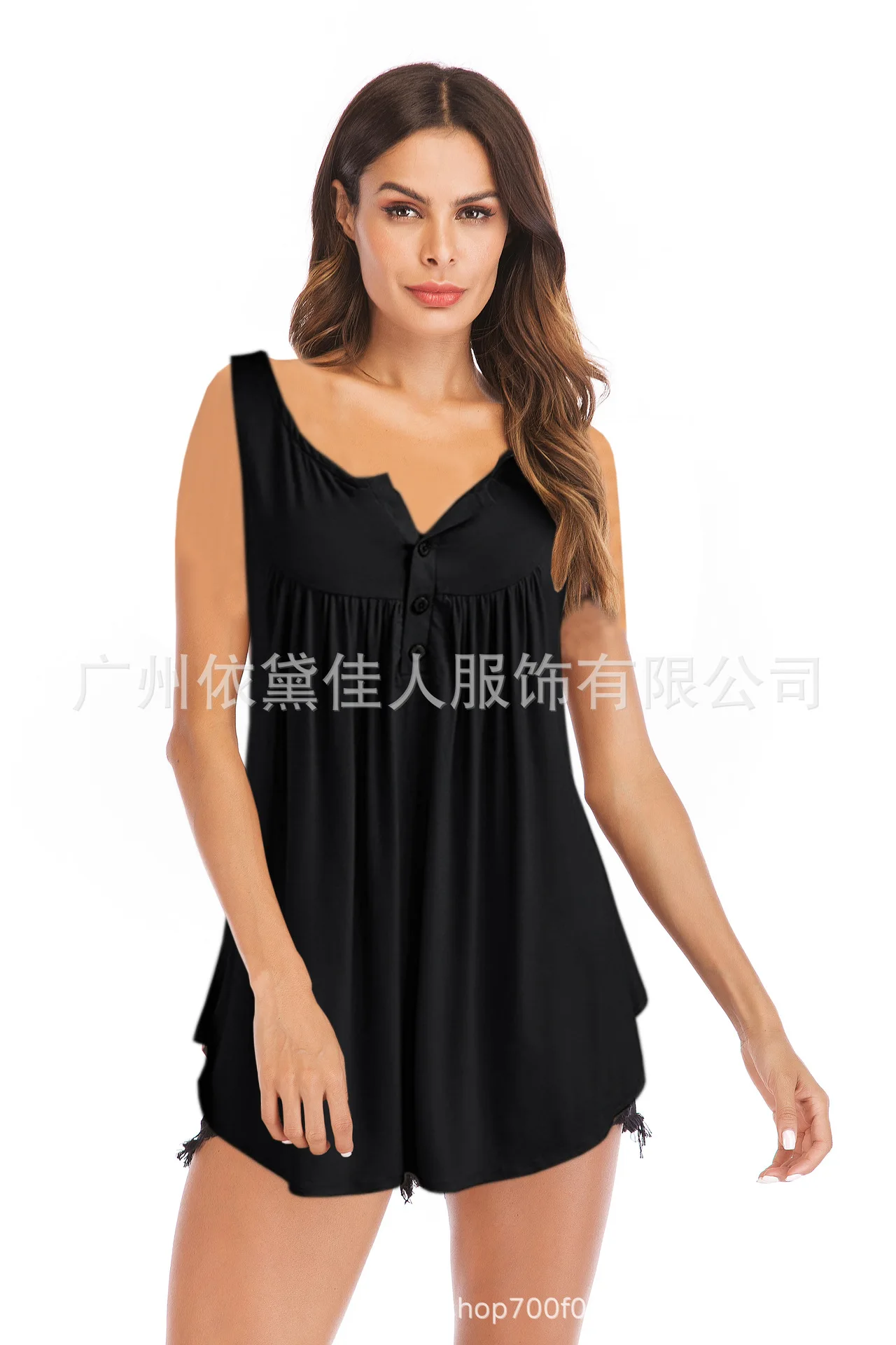 

2021 solid pleated medium length button top women's wear