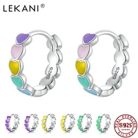 lekani genuine 925 sterling silver earrings for women 2021 korean rainbow heart enamel heart hoop earrings jewelry accessories