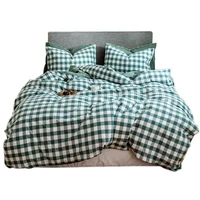 japanese brief style duvet cover bed sheet with pillowcase set 34pc queen king size plaid 100 cotton bedding set home textile