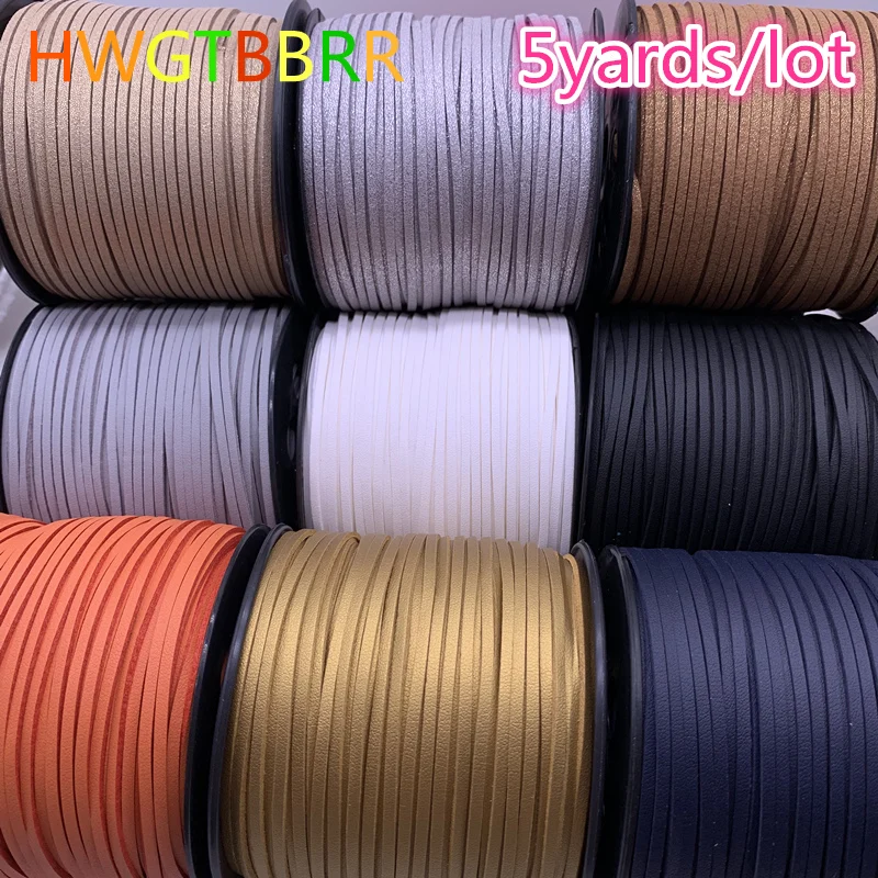 

New 5yards/lot 3mm Flat Faux Suede Braided Cord Korean Velvet Leather Handmade Beading Bracelet Jewelry Making String Rope