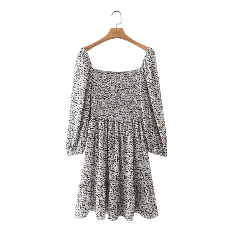 

Hot Sale Women Vintage Printing Elastic Bust Mini Dress Female Long Sleeve Clothes Casual Lady Slim Vestido D8181