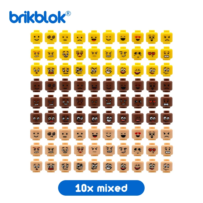 10PCs Assortment Lot Mini Heads Printed Face Expression for MOC Construction Blocks Building Bricks Toys Children | Игрушки и хобби
