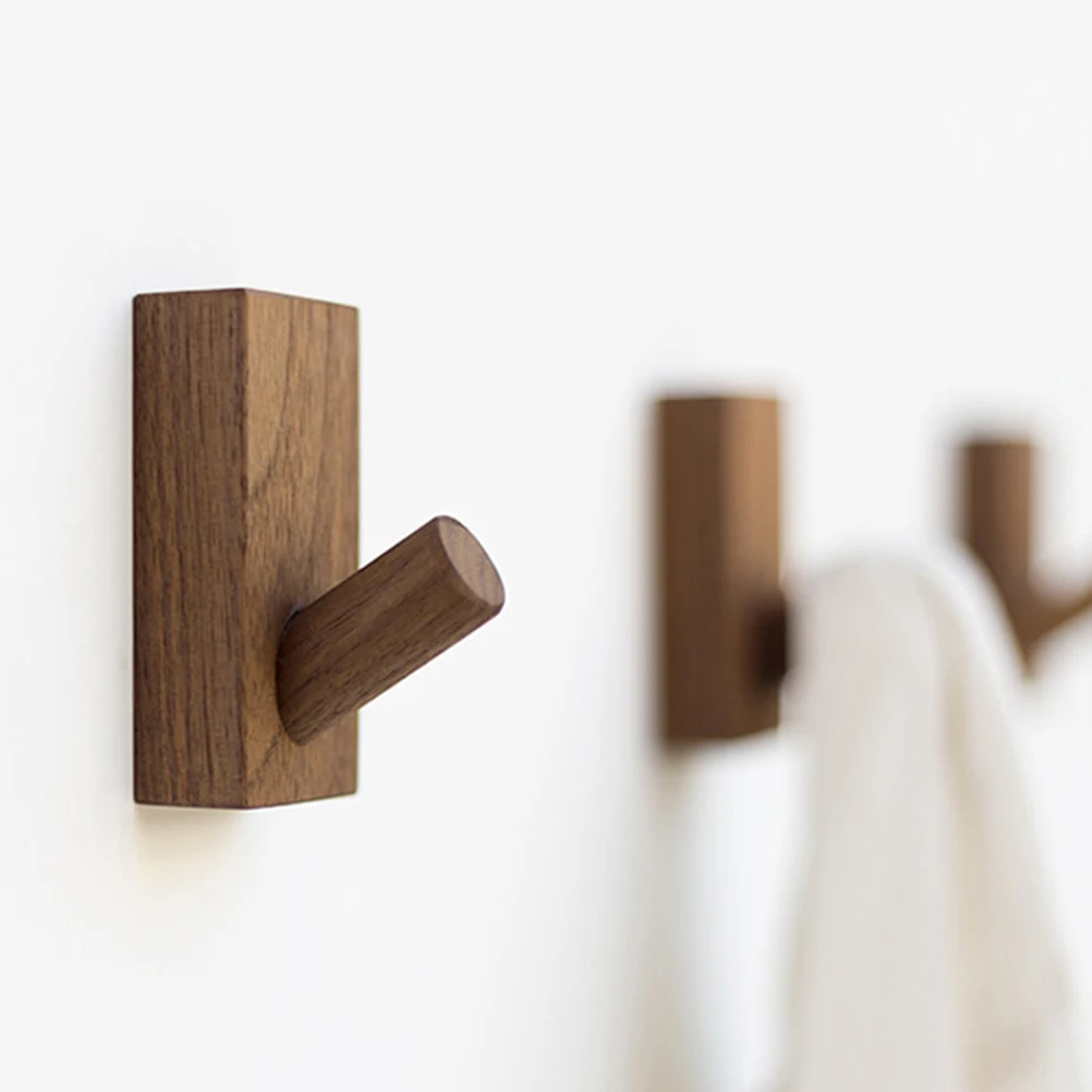 Крючок из твердой древесины креативный клейкий крючок для задней двери вешалка