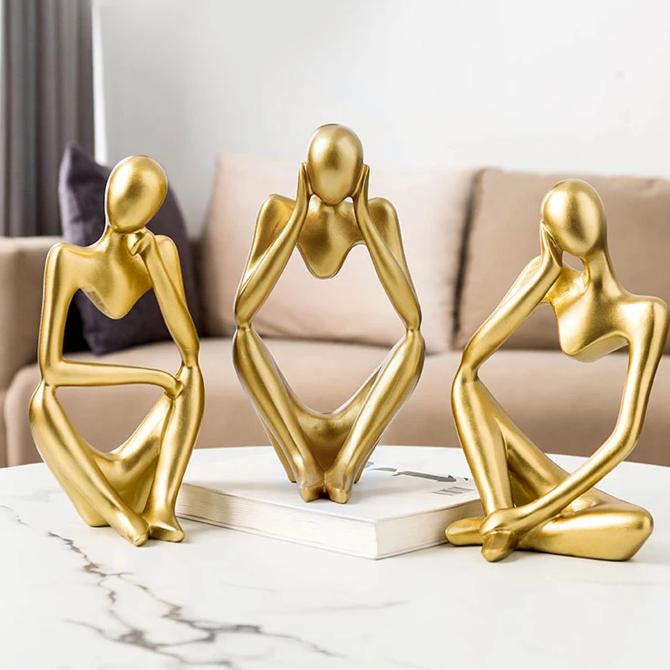 

Nordic Home Decoration Abstract Meditation Character Furniture Decoration Golden Figurines Cabinet Decorations Souvenir Gift