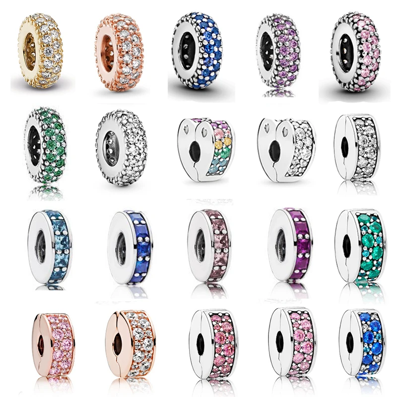 925 пробы серебряные радужные прозрачные с ПАВЕ зажимом в виде сердца блестящие