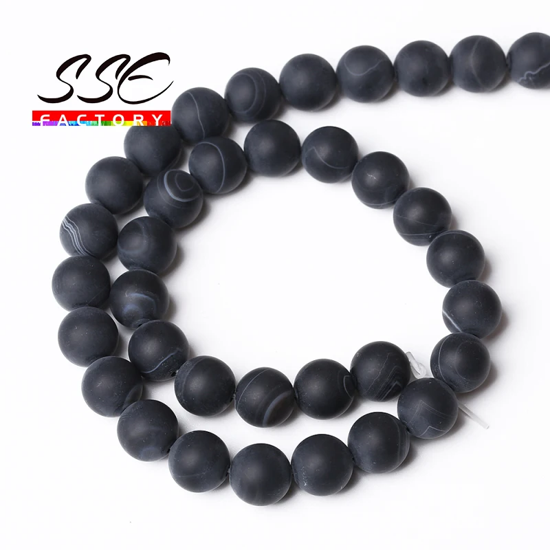 

Matte Black Agates beads Natural Stone Beads Matte Striped Round loose beads 4 - 12 MM For Jewelry Making Diy Bracelet Necklace