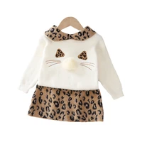 baby girl clothing cartoon pullover knitted sweater dress dollcollar leopard print skirt two piece new year gift toddler clothes