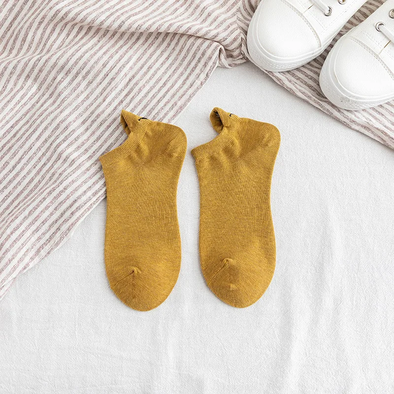 Yellow 1 пара ярких цветов женские хлопковые летние Kawaii вышитые выразительные женские носки счастливые модные забавные носки до лодыжки - Цвет: Yellow