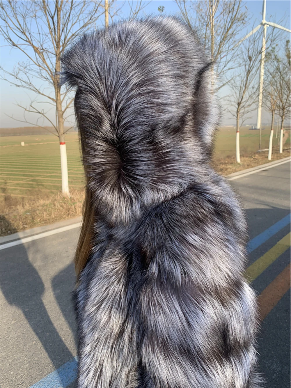 Hooded Fox Coats Natural Fur Long Sleeves Women Real Silver Coat With HOOD Plush Female 2021 Winter Jacket | Женская одежда