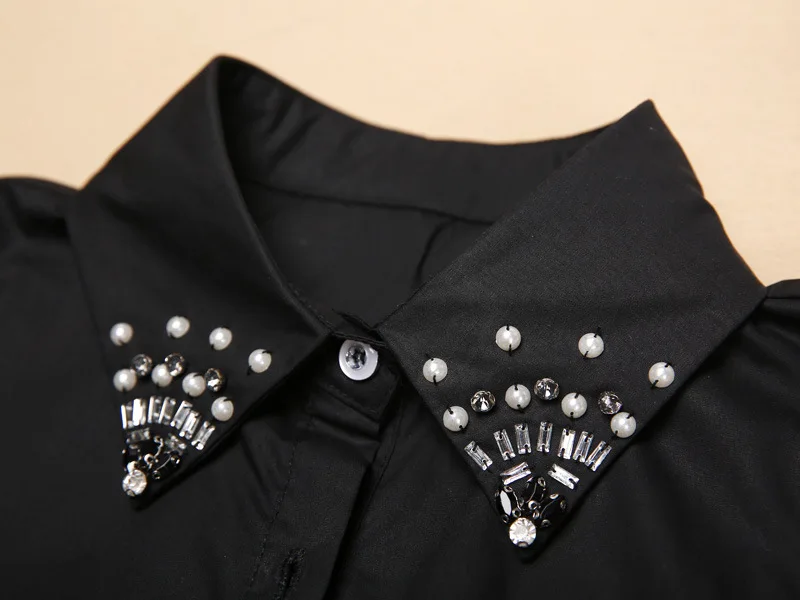 

Autumn Sweater Fake Collar Wholesale Korean Fashion Autumn Winter Pearl Diamond Crystal Chiffon Women White Shirt