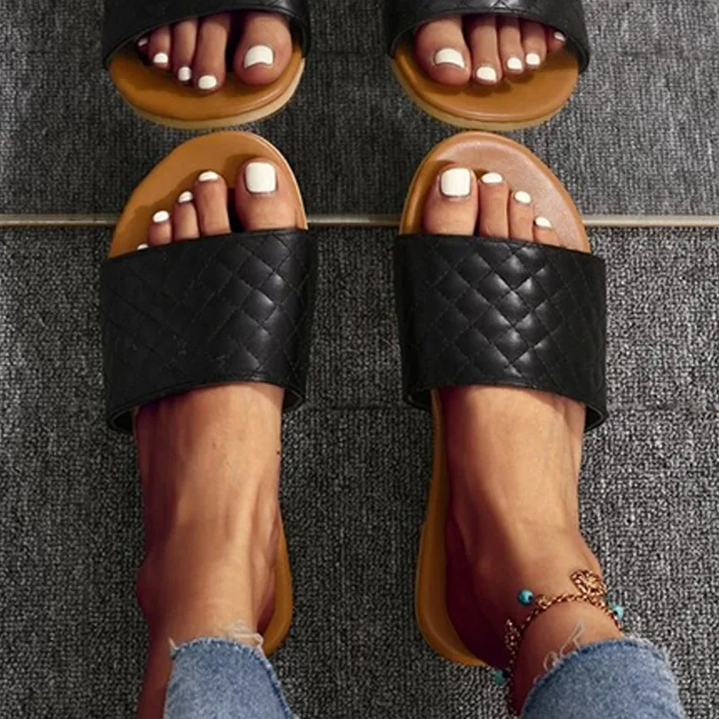 

MCCKLE Women Slippers Solid Weave Flat Slides Ladies Casual Shallow Female Fashion Comfort Summer Beach Shoes Sandals Plus Size
