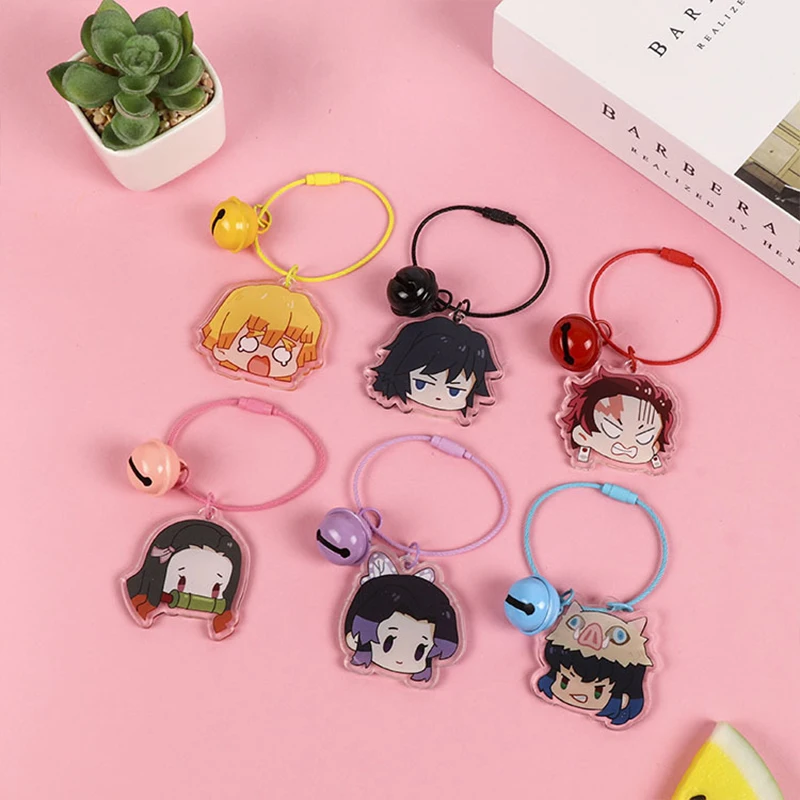 

Demon Slayer Acrylic Bell Steel Ring Keychain Kimetsu NoYaiba Tanjirou Nezuko Cute Cartoon Character Figure Keyring Pendant Gift