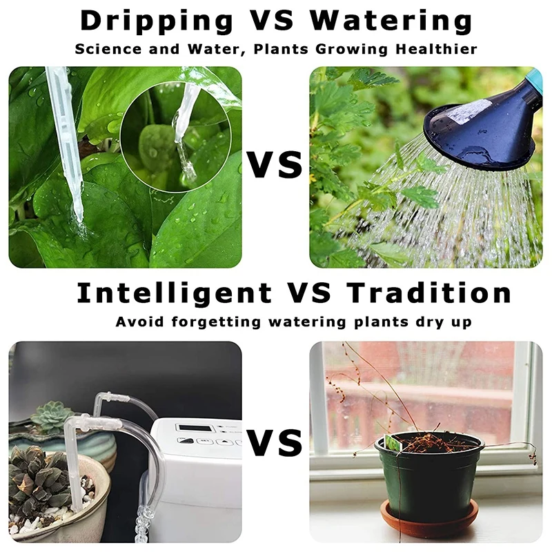 

Automatic Watering System, DIY Mini Drip Irrigation Kit Suitable for Indoor 15 Pots US Plug (Dual Pumps)