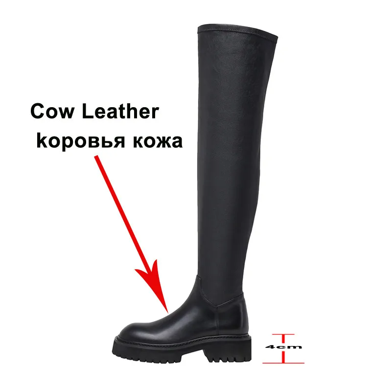 Сапоги женские из натуральной кожи на плоской платформе молнии | Обувь