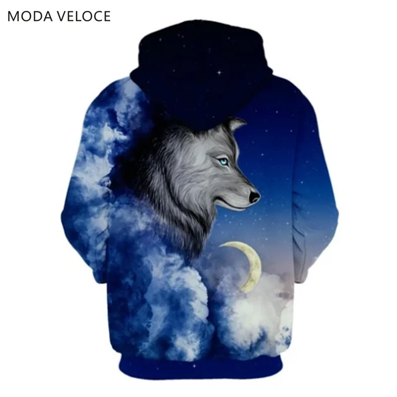 MODAVELOCE Calm Wolf худи полиэстер с шерстью волк Толстовка Синий Аниме толстовки