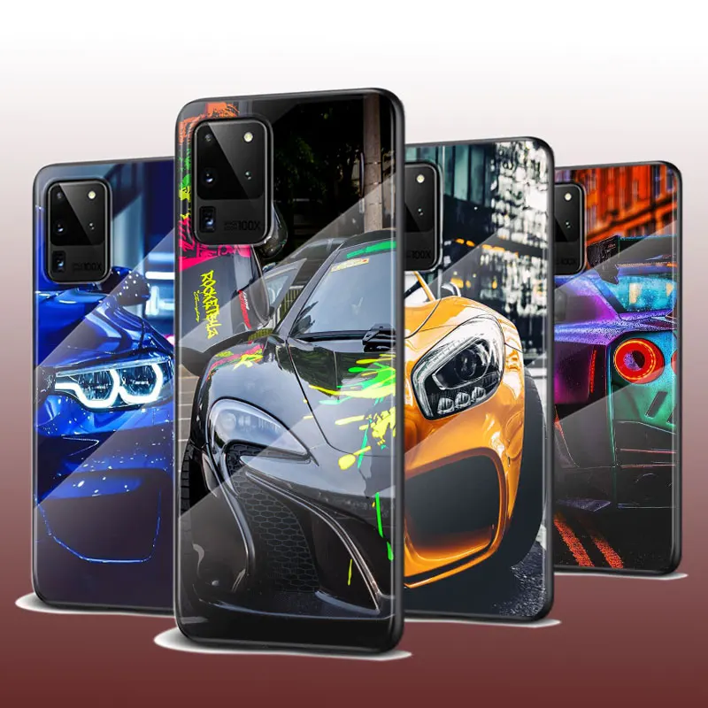 

Tempered Glass Cover Fashion Sports car For Samsung Galaxy S21 Ultra Plus 5G M51 M31 M21 Phone Case