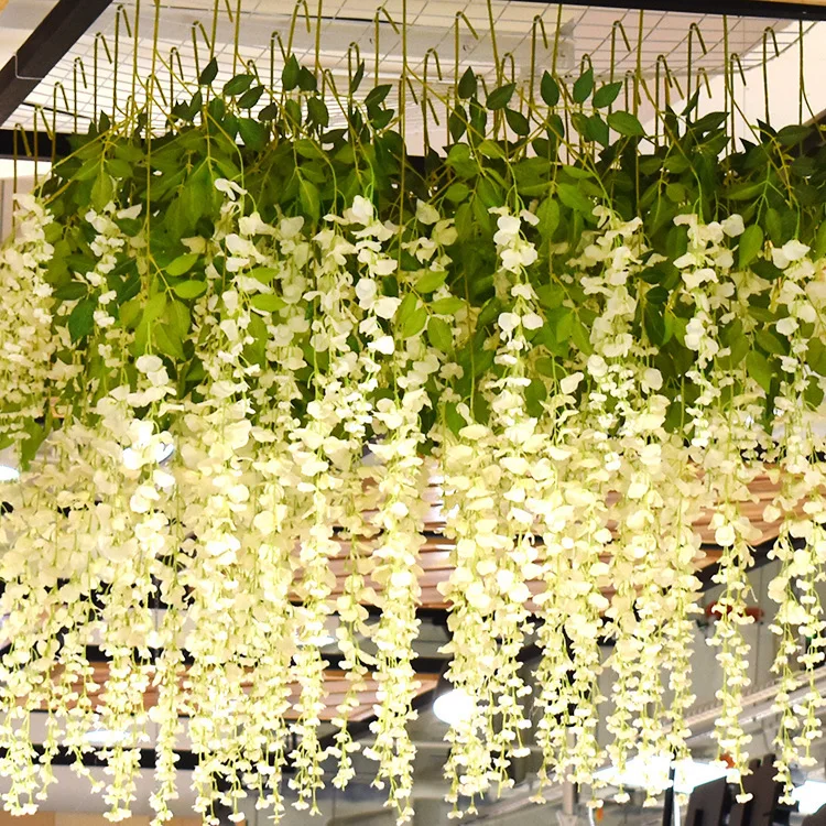 Decoraci&oacute;n de techo de flores de glicina, simulaci&oacute;n de rat&aacute;n, creativa, para celebraci&oacute;n de boda, hojas falsas de pl&aacute;stico, 12 piezas-1