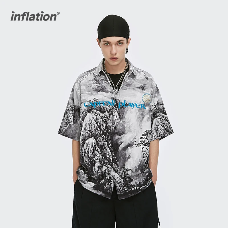 

INFLATION Funny Printed Shirts Men Oversized Hip Hop Shirts Streetwear Summer Hawaiian Men's Shirts Plus Size 5804TS21