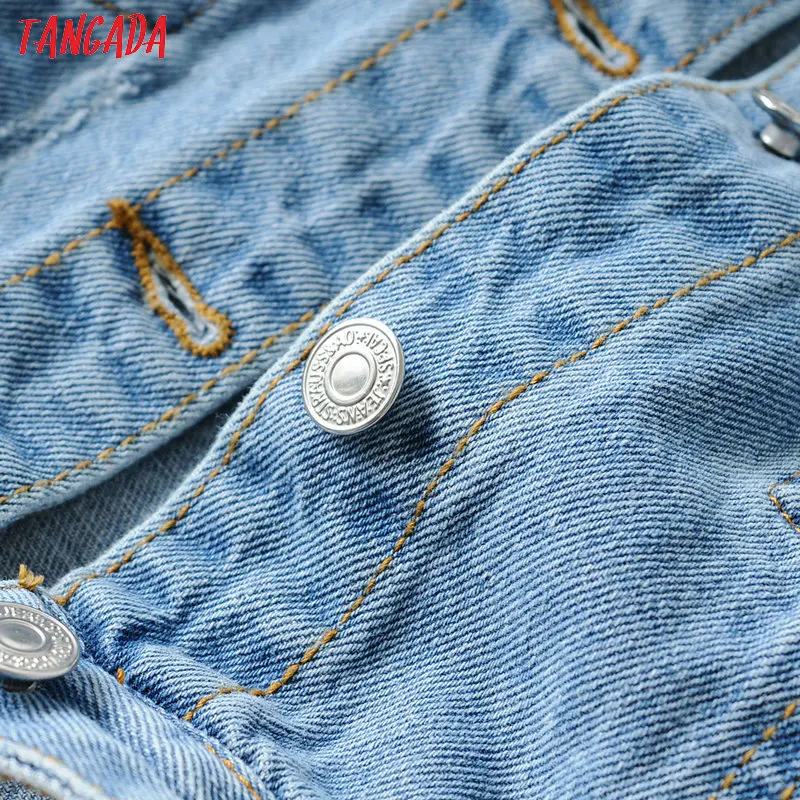 Tangada women short style denim jacket jeans korean fashion pockets short style jacket coat female high street tops FN106