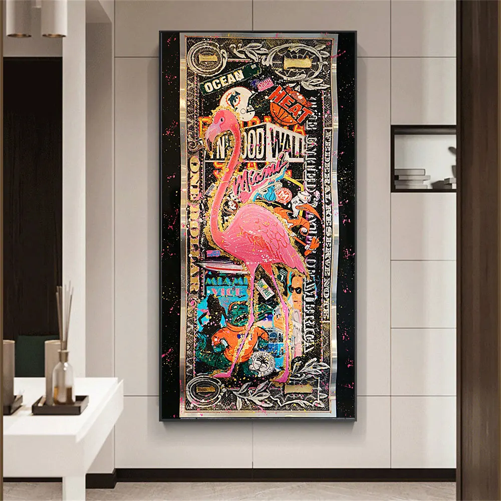 

Graffiti Pop Art Pink Flamingo Gold Poster On Canvas Painting Abstract Street Print Wall Picture For Living Room Home Decoration